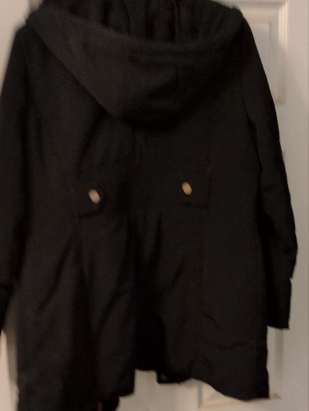 Black Women's Parka Coat with Faux Fur Collar - Picture 4 of 4